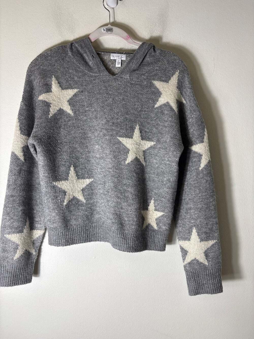 Olivia Sky Gray Star Hooded Sweater Sz S